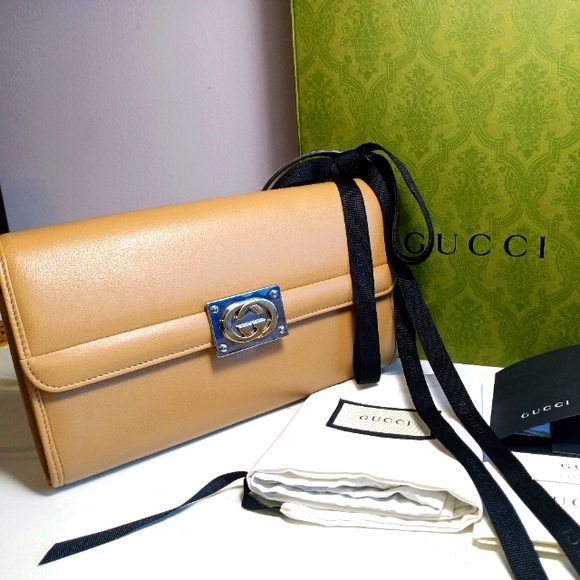NEW! GUCCI MATISSE LEATHER BAG SOFT LEATHER BEIGE CLAIRE SILVER/GOLD GG LOCK - Picture 6 of 16
